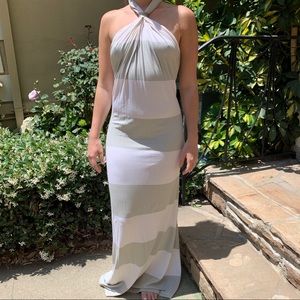 JAY GODFREY Halter Striped Maxi Dress Grey & White